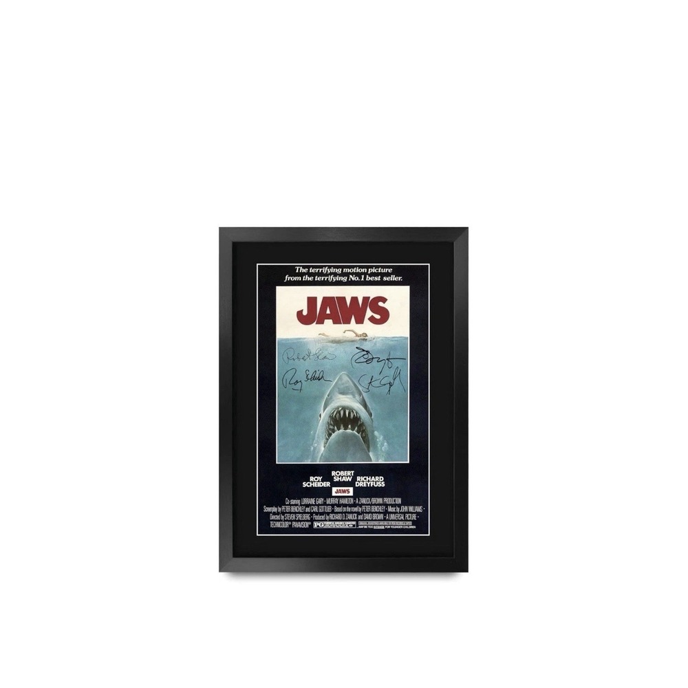 HWC Trading JAWS Movie Poster Cast Signed 16" x 12" Print Framed Display - NEW
